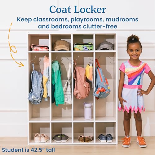 Image of ECR4Kids Streamline 4-Section Coat Locker with Cubby Storage, Classroom Furniture, White Wash