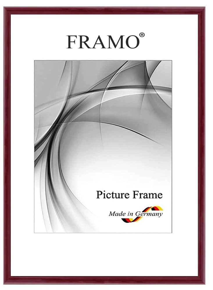 FRAMO Holz Bilderrahmen Schmal 59,4 x 84,1 cm (DIN A1) aus Massivholz | Bordeaux-Rot Hochglanz | Farbe/Größe wählbar | Rahmen für Poster | Puzzle | Foto collage N°116