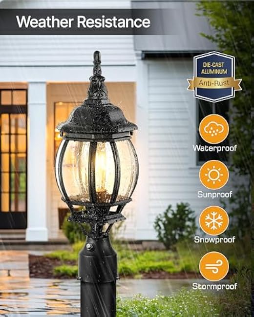 VIANIS Hard Wired Dusk to Dawn Outdoor Post Lights, Modern Exterior Lamp Post Light Fixture with Pier Mount Base, Black Anti-Rust Waterproof Outdoor Pole Lights for Front Porch Patio, Garden, Pathway