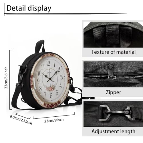 Image of Women Novelty Round Clock Shape Zippered Clock Purses for Women Tote Handbag Shoulder Bag, Gift for Mom Girlfriend