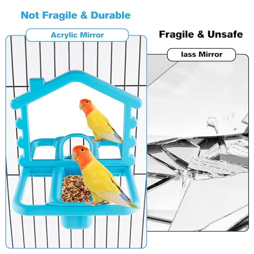 Image of 3 in 1 Bird Mirror with Perch Stand,Parrot Mirror for Cage,Bird Swing Toys for Cockatiels,Lovebirds,Conures,Parakeets-Helps Birds Release Stress (Blue)