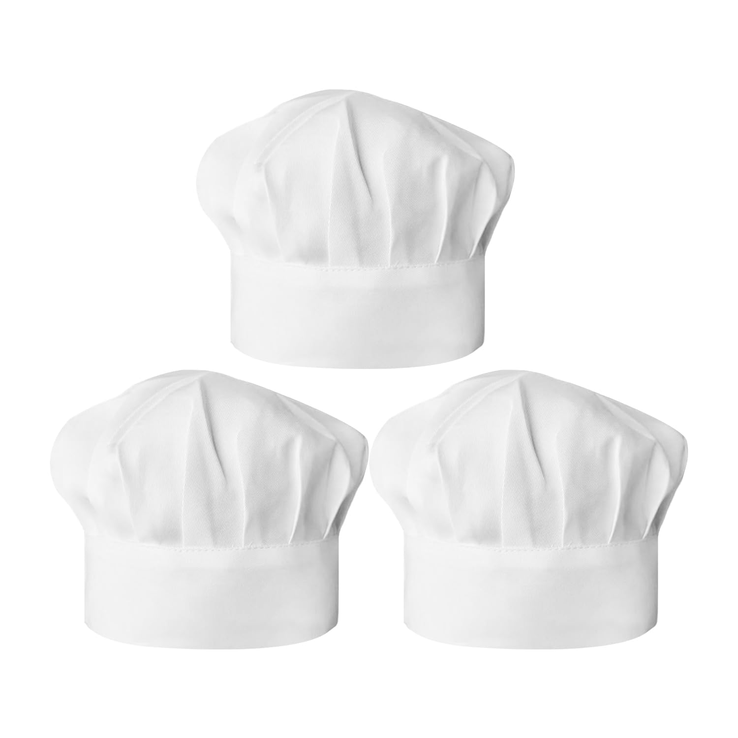 FFDHWU 3 Chef Mushroom Hats, Classic Professional Shape, Breathable and Comfortable, Suitable for Restaurant Back Kitchen and Baking Dress Up (White).