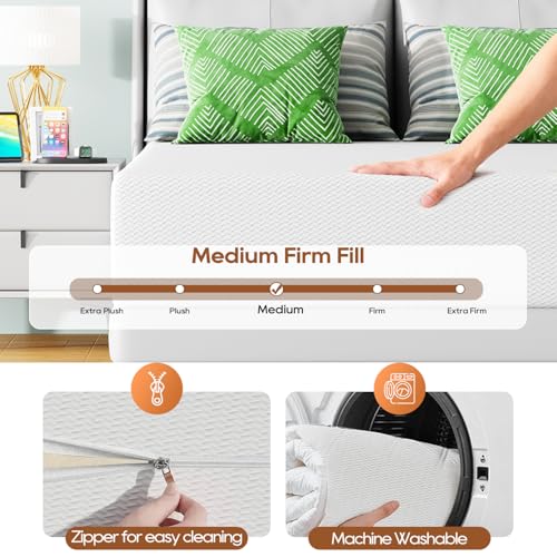 Image of FDW 12 Inch Full Mattress, Medium Firm Base Foam, Breathable & Comfortable with Removable Washable Zipper Cover, Bed in a Box, CertiPUR-US Certified, White