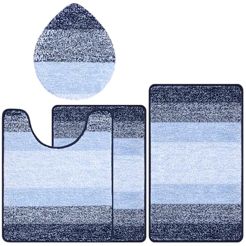 Bsmathom Badteppich-Set, 4-teilig, mit WC-Deckelbezug und Teppich-Set, saugfähige Badteppiche, rutschfest, waschbar, weich, Hochflor, maschinenwaschbar, Badteppiche mit U-förmigem WC-Vorleger, – Bild 8