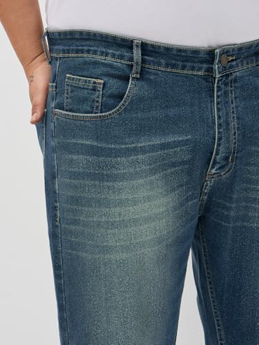 Image of Urbano Plus Men's Regular Fit Heavy Washed Denim Jeans Stretchable