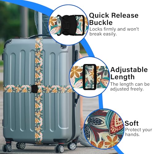 Image of 2 Pack Luggage Straps for Suitcases, Adjustable Travel Belt with Double Lock and Quick Release Buckle, Heavy Duty Nylon Bag Packing Strap, Unique Identifiers Business Travel Accessories-Green Flowers