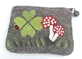 fliegenpilz filzen Handarbeit feelz - Täschchen aus Filz viel Glück Geldbeutel Tasche Kosmetiktäschchen Filztäschchen Glücksbringer mit Fliegenpilz/Glückspilz, Kleeblatt und Marienkäfer - Fairtrade