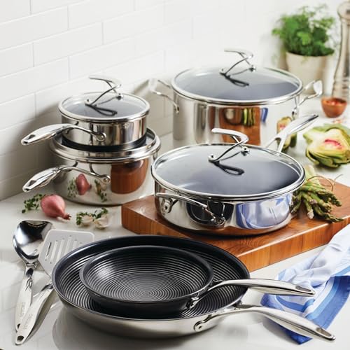 Circulon-Clad-Stainless-Steel-Cookware-Pots-and-Pans-and-Utensil-Set-with-Hybrid-SteelShield-and-Nonstick-Technology-12-Piece-Silver