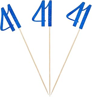 Blue Glitter 41st Birthday Centerpiece Sticks, 12-Pack Number 41 Table Topper Anniversary Party Decorations