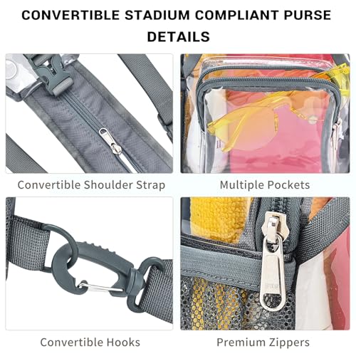 Image of Mildbeer Womens Convertible Clear Backpack, Compact Concert Grey Mini | Convertible PVC sling /shoulder bag for women. Fits phone, cards & lipstick. Ideal for festivals & commute. Stadium compliant