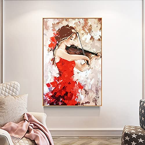 Peinture à l'huile de violoniste élégante sur toile pour salon