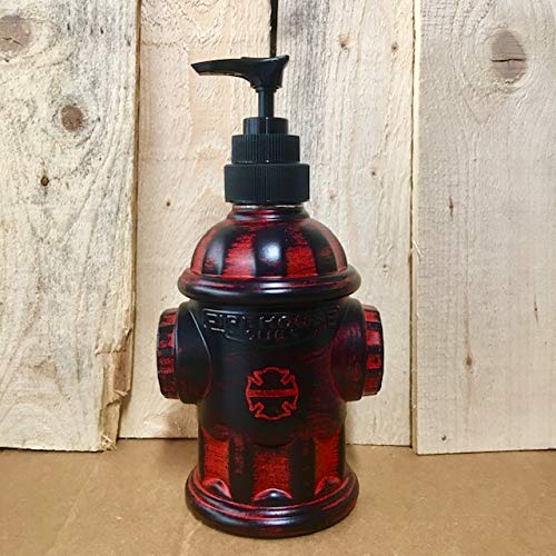 Red Fire Hydrant Soap Dispenser, Hand Painted Glass Fire