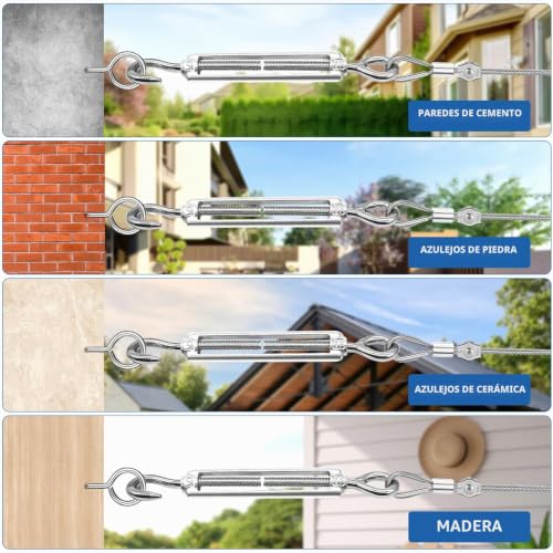 Miniatura 6 de Cianbifn 50m Cable Acero 2mm, 81pcs Cable De Acero Inoxidable 304 Recubierto De Pvc Con Cortador De Alambre, Tensores De Alambre Para Colgar Luces De Cadena,Toldos, Tendedero,Soporte Planta