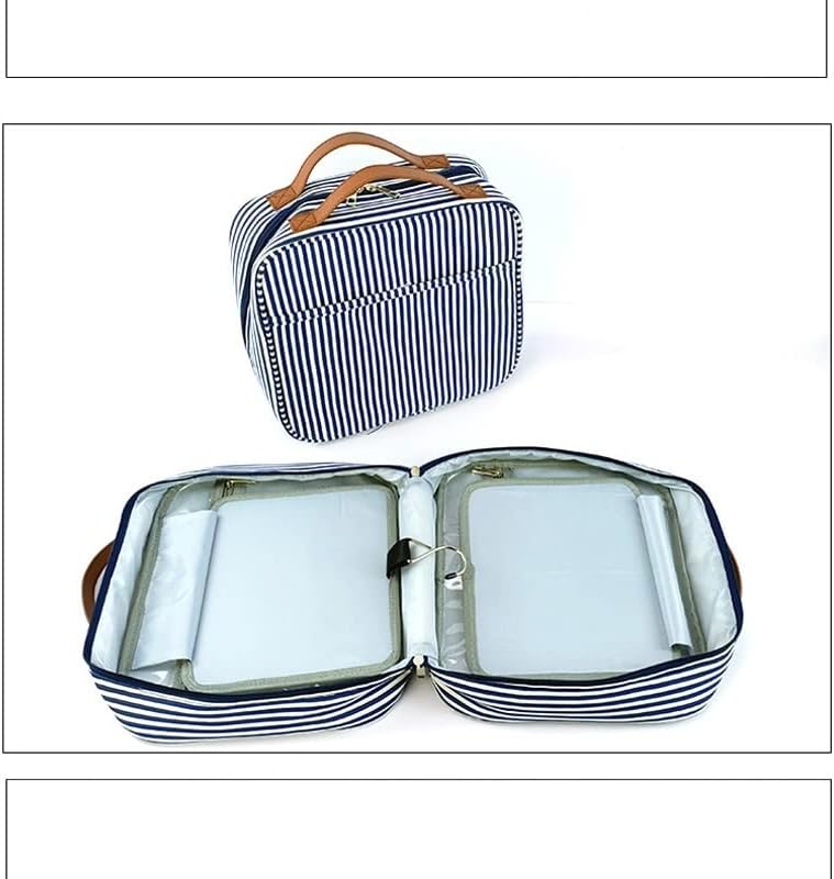 FUZHCY(たけち) ストライプ キャンバス トラベル トイレタリー バッグ ウォッシュ バッグ 乾湿分離 大容量 キャンバス ト