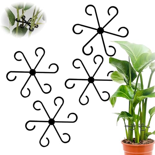 Lot de 4 supports de plantes noirs - 4 tailles - Support de tronc de plantes en plastique - Pour plantes d'intérieur, fleurs, hortensias, tomates, support pour fleurs grimpantes.
