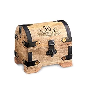 Casa Vivente Kleine Schatztruhe zum 50. Geburtstag, Schmuckkästchen mit Gravur, Aufbewahrungsbox aus hellem Holz…