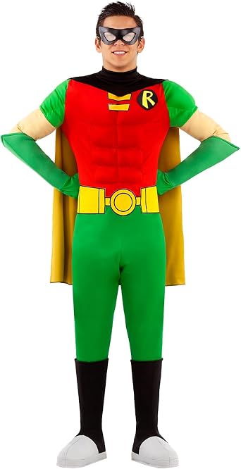 Funidelia Official Robin Costume for Men, Includes Jumpsuit, Boot Covers, Cape, Belt, Gloves and Mask, Superheroes - Outfit for Adults for Parties, Carnival and Halloween
