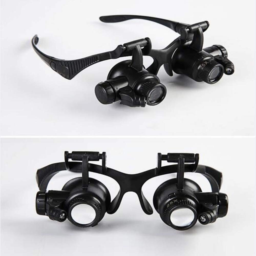 Lupa Lupa con luz LED para Usar en la Cabeza con 4 Lentes Desmontables 10X, 15X, 20X, 25X, Lupas de Lectura Manos Libres, Joyero, Reparación de Relojes, Lupas A