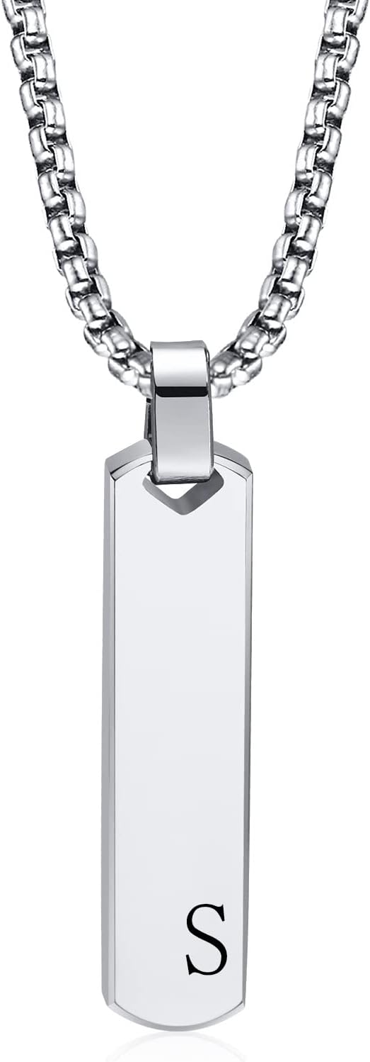 GamticPersonalized Necklace with Picture Inside - Custom Projection Bar Necklace Engraved Name Pendant Father's Day Gifts For Dad Husband Boyfriend Men Women, Memorial Gift For Loss Of Mother Loved Ones