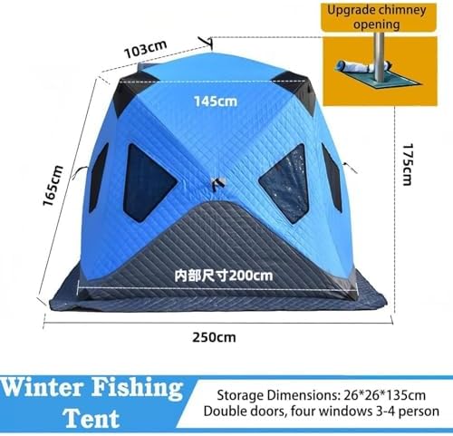 Portable Ice Fishing Shelter for 3-4 People, Insulated Pop-Up Tent with Removable Floor Mat & Carrying Bag, Thermal Hub for Ice Fishing, Durable & Compact, Blue