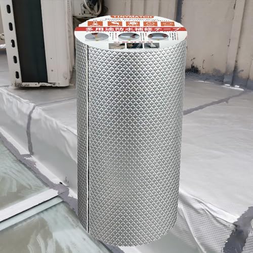 TINYMATCH 水漏れ防止テープ 20cm*5m 屋外 防水用ブチルテープ 耐熱耐低温 高粘着性多用途強力 防水 テープ コンクリート 屋根 壁 耐水雨漏り補修テープ 修理の亀裂 トラックひび割れ補修 パイプ ホース 水道管水漏れ補修テープ 金属防水アルミテープ ガレージ ビニール プール セメント ガラス 窓 鉄 船 幅20cm×長さ5mの商品画像（Amazon）