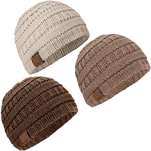 Image of 3-Pack Baby Beanies for Boys, Girls - Stretchy Knit Baby Hats, Cute Newborn & Toddler Winter Hat, Soft & Warm Infant Beanie 6-36 Months (Pecan, M)