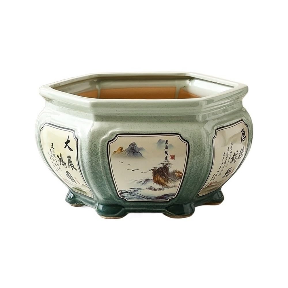 Z4T8M2K6G5 Indoor Plant Pots Chinese High-end Retro Handmade Painted Flower Pot, Living Room Orchid Hexagonal Bonsai Garden Planters(Small)