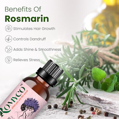 Image of Romyco Rosemary Essential Oil 30ml for Hair Growth Strong Shiny Long Hair | 100% Undiluted Natural | Therapeutic Grade | Aromatherapy Diffuser