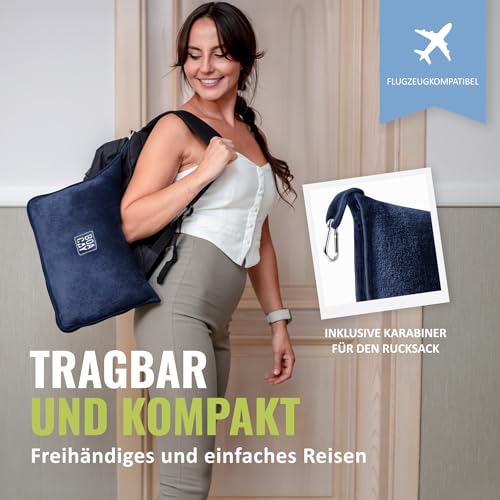 BOACAY Weiche & Warme Reisedecke für Flugzeug & Auto - Unentbehrlich für Lange Flüge für Frauen, Männer, Kinder - Kompaktes Kissen mit Gepäckhülle & Rucksackclip