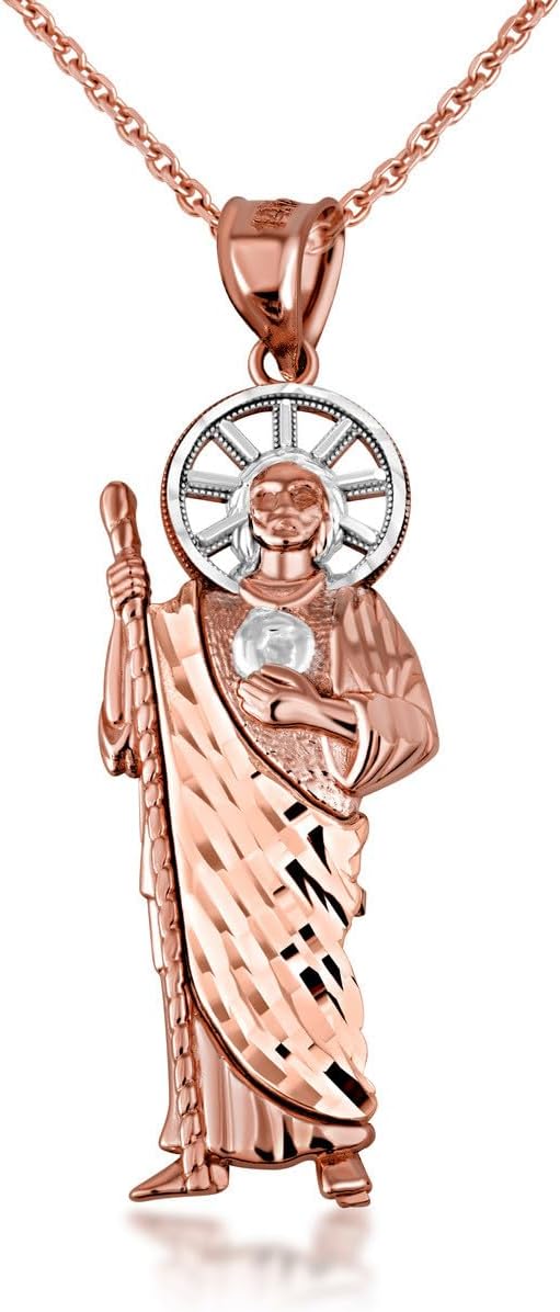 Tri-Color Gold Sparkle Cut Patron Saint St. Jude Milgrain Pendant Necklace | 10K or 14K Yellow, Rose, or White Gold | Choice of Size (S-L), Pendant Only or Chain Length