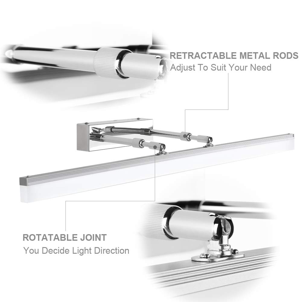Klighten Lampada da Specchio a LED per Bagno18W 1170LM Bianco freddo 5500K Lampada da parete IP44 Lampada Specchio Bagno acciaio inox 80CM