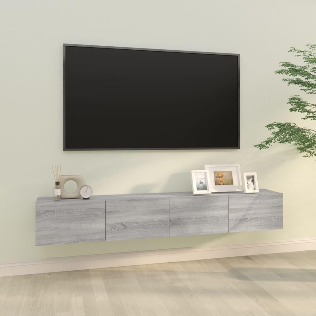 Cabinas de pared grises para TV Sonoma para eliminar el desorden del suelo del salón con madera