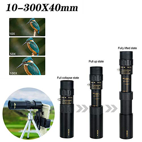Telescópio monocular YOJINKE 4K 10-300 x 40 mm, monóculo HD com suporte para smartphone e tripé, mon