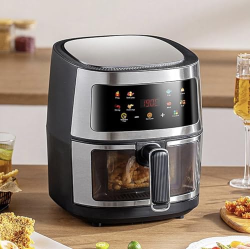 Evoyu Digital Air Fryer Oven, Touch Screen 8L Large Capacity Smart Kitchen Appliance, 360° Hot Air Circulation, Black, 27x32x30cm