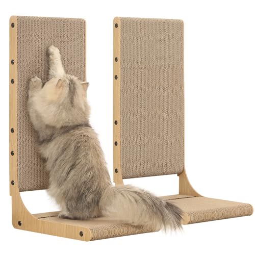 Zakkart 2-Pack Cat Scratching Board, 25.6'' Tall Cardboard L Shape Vertical Cat Scratchers for...