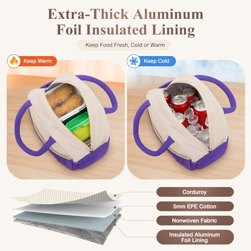 KUBYA Lunch Box for Women, Cute Corduroy Insulated Lunch Bag Women Reusable Work Leakproof Simple Adults Large Lunch Boxes Tote Bag Men Cooler Bag by KUBYA - Used condition - Image 3