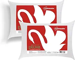Kit 2 Travesseiros Antialérgico e Antiácaro Toque de Plume 50x70cm, Tecido Percal 100% Algodão, Fibra de Poliéster Siliconada, Lavável em Máquina, Branco - Chest Plume
