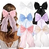 Ouligay 6 Stück Haarspangen mit Großer Schleife Große Haarschleifen Clips Damen Langer Schwanz Französisches Haarband Hair Clip Haar Accessoires der 90er Jahre für Frauen Mädchen Mehrere Farben