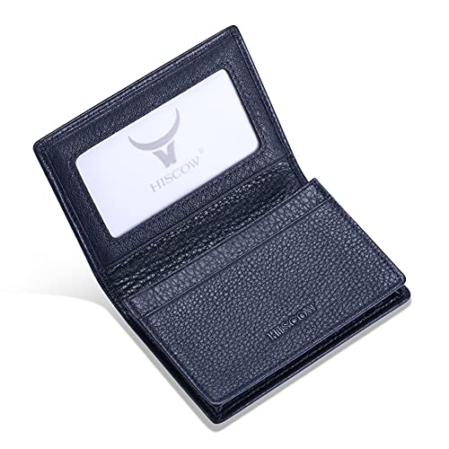 HISCOW Leather Business Card Case Holder for Men & Women, Italian Calfskin (Pebbled Blue)