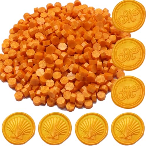 Orange Wax Seal Beads, 400Pcs Sealing Wax Beads, Octagon Wax Sealing Beads, Orange Yellow Sealing Wax Beads Set for Wax Seal Stamp, Gift Wrapping, Letter Sealing (Orange)