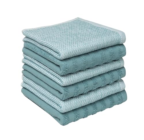 Image of Bumble Premium Dish Cloths 13 inchx13 inch (6 Pack) | 100% Natural Ring Spun Cotton | 400 GSM | Highly Absorbent & Soft |Yarn Dyed & Solid Dyed Terry Dish Cloth Set - Aqua