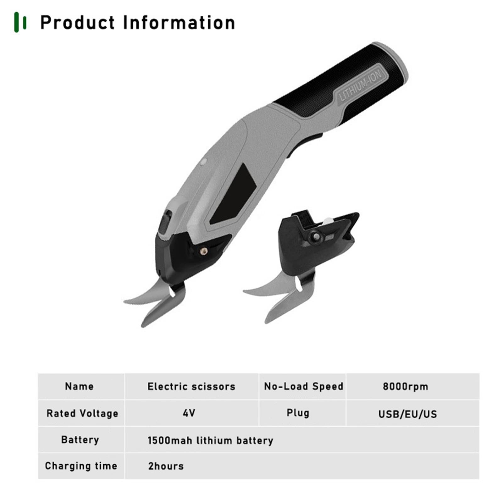Tijeras eléctricas, Herramienta de Corte eléctrico, Costura de Tela inalámbrica, Tijeras de Mano for Tela, Papel, cartón, Carga USB(PTSS-001-GREY)