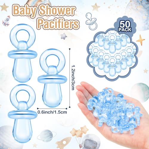 Image of Thyle 51 Pcs Outer Space Baby Shower Games Planets Pacifier Hunt Include Galaxy Solar System Hunt Sign and 50 Acrylic Pacifiers for Astronaut Baby Shower Game over The Moon Gender Reveal Party Decor