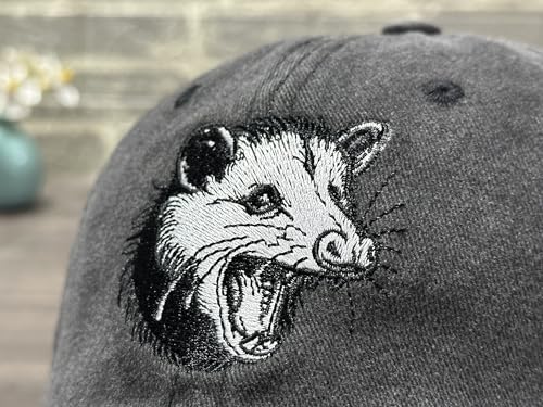 Image of Opossum Possum Hat for Men Women, Embroidered Adjustable Dad Cap | Animal Lover Gift Idea, Outdoor Casual Wear Cap, Soft Washed Cotton, Adjustable Fit Closure
