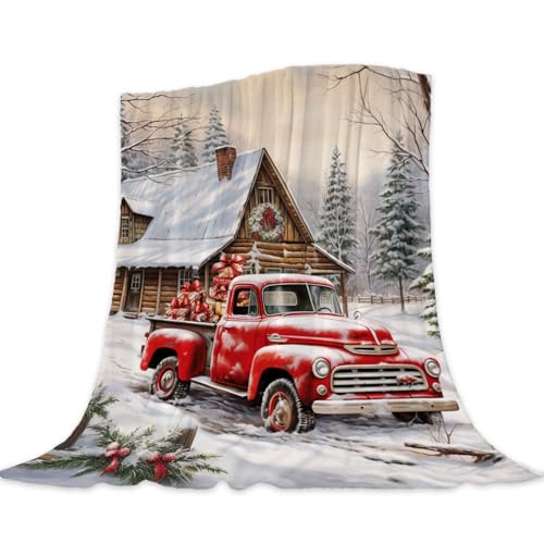 Neatee Living Farmhouse Christmas Throw Blanket Vintage Red Truck Blanket