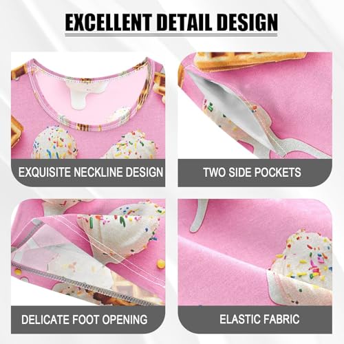 ALAZA Ice Cream Ball Waffle Pajamas Set Short Sleeve Cotton Sleepwear Summer Pjs 2 Piece 5-14Y4