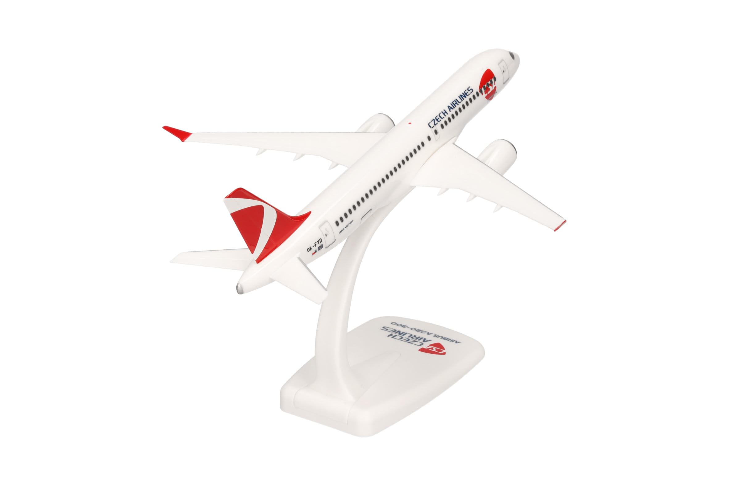 Herpa Snap-Fit Modellflugzeug CSA Czech Airlines Airbus A220-300, Miniatur im Maßstab 1:200, Sammlerstück, Modell mit Standfuß, Kunststoff, Weiß