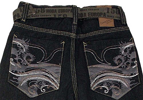 Coney Isle Little Boys Embroidered Denim Jeans with Belt ~ Size 43