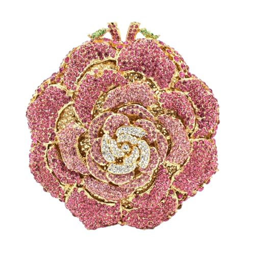 Image of RomanticDesign Women Round Rose Flower Rhinestone Clutch Bag Elegant Crystal Bride Purse for Evening Party Prom Wedding