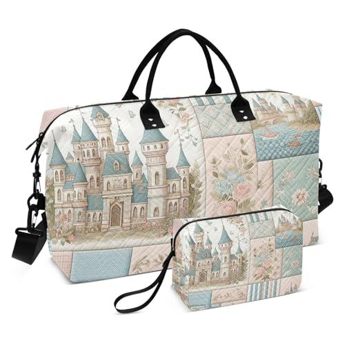 Elegant Checkered Castles Travel Duffel Bag, Shoulder Weekender Overnight Bags - Large Gym Bag with Wet Pocket